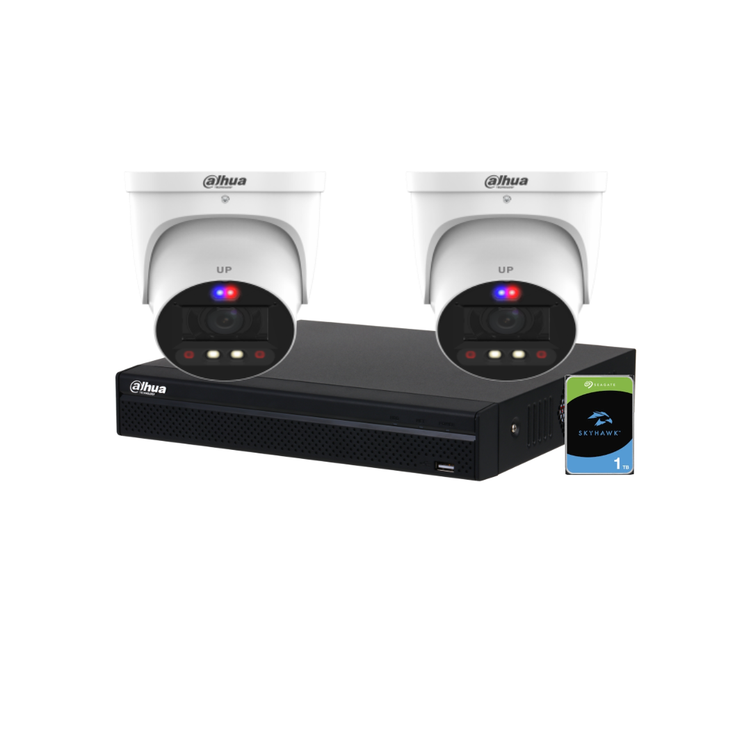 Dahua 4K beveiligingsset met 2 varifocale camera’s en actieve afschrikking