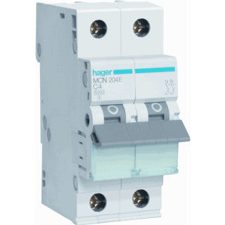 Hager MCN installatieautomaat C karakteristiek 4a 2P 2 beveiligd 2te - MCN204
