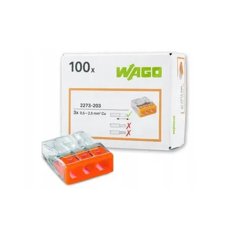Wago lasklem 3-voudig 0,5-2,5mm2 oranje per 100 stuks (2273-203)
