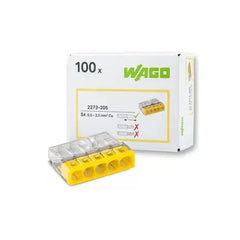 Wago lasklem 5-voudig 0,5-2,5mm2 geel per 100 stuks (2273-205)