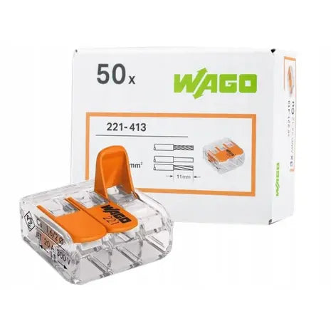Wago lasklem 3-voudig 4mm2 per 50 stuks (221-413)